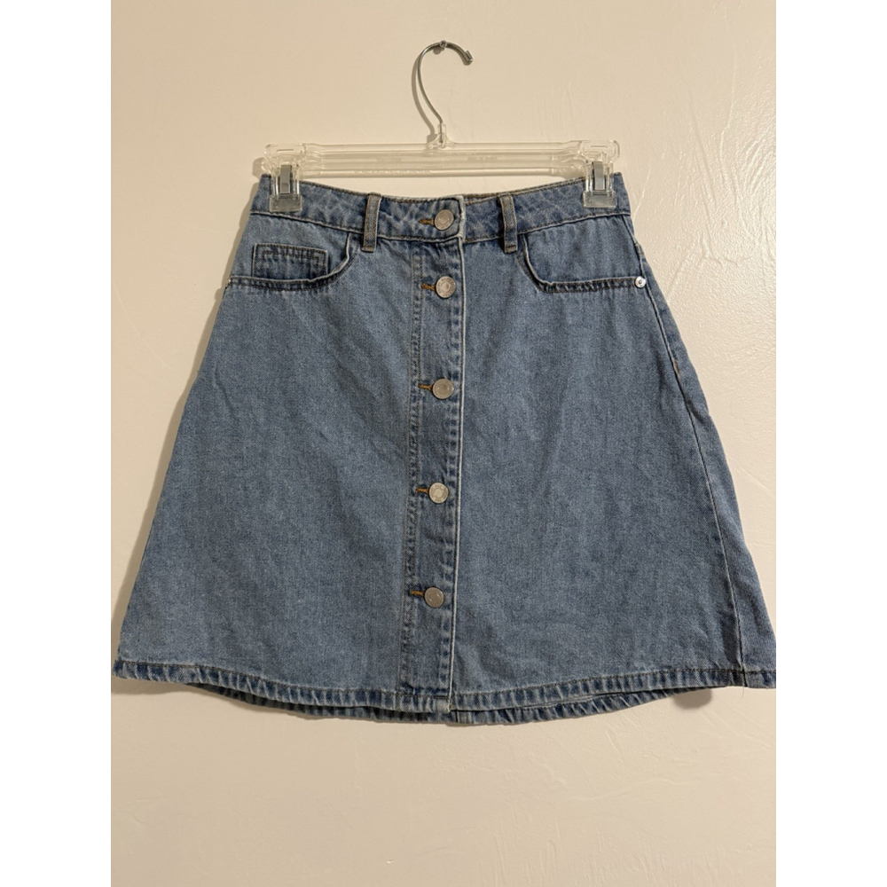 Noisy May Button Front A-Line Denim Mini Skirt 100% Cotton Size XS